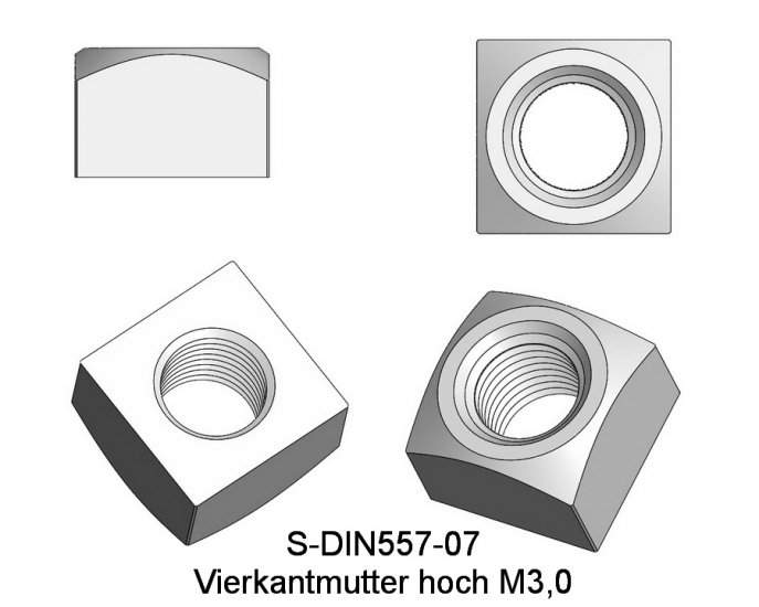 Vierkantmutter M3,0 - zum Schließen ins Bild klicken
