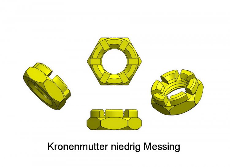 Kronenmutter niedrig M3,0 Messing - zum Schließen ins Bild klicken