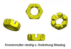 Kronenmutter niedrig ohne Andrehung M1,4 Messing