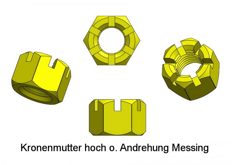 Kronenmutter hoch M1,0 Messing - zum Schließen ins Bild klicken